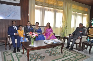 The Governor designate Brig. (Dr.) B.D. Mishra (Retd) with Family in office room at Raj Bhavan on 3rd October2017. 